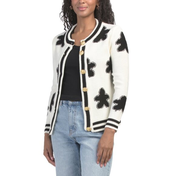 NANCY YANG Black/White Floral Cardigan - Picture 1 of 2